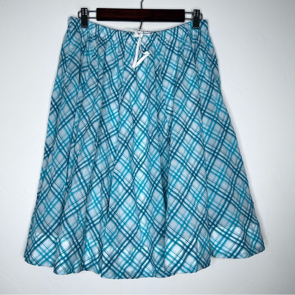 NWT Anthropologie Maeve Teal and White Plaid A Line Midi Skirt Size‎ Medium - Picture 3 of 11